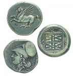 «Θησαυρός» αργυρών στατήρων Κορίνθου και αποικιών της (πώλοι), που αποκρύφθηκε στις πρώτες δεκαετίες του 3ου αιώνα π.Χ. Βρέθηκε στην Κεφαλληνία το 1935
